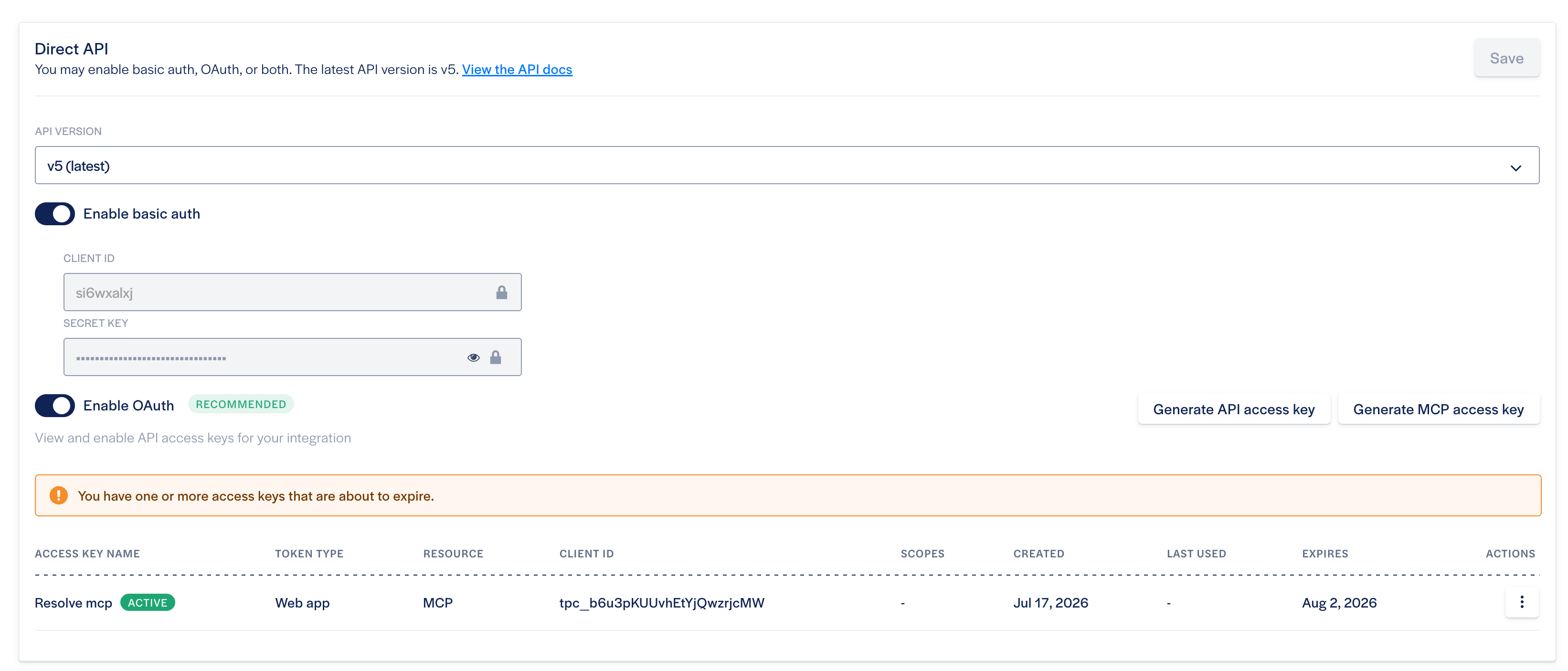 Resolve dashboard OAuth settings